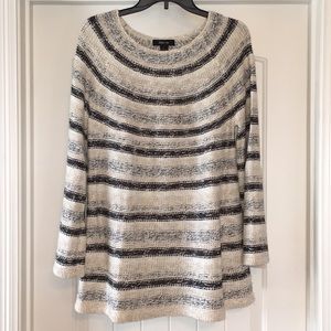 Cream Striped Gold Metallic Thread style & Co Tunic Sweater L Holidays